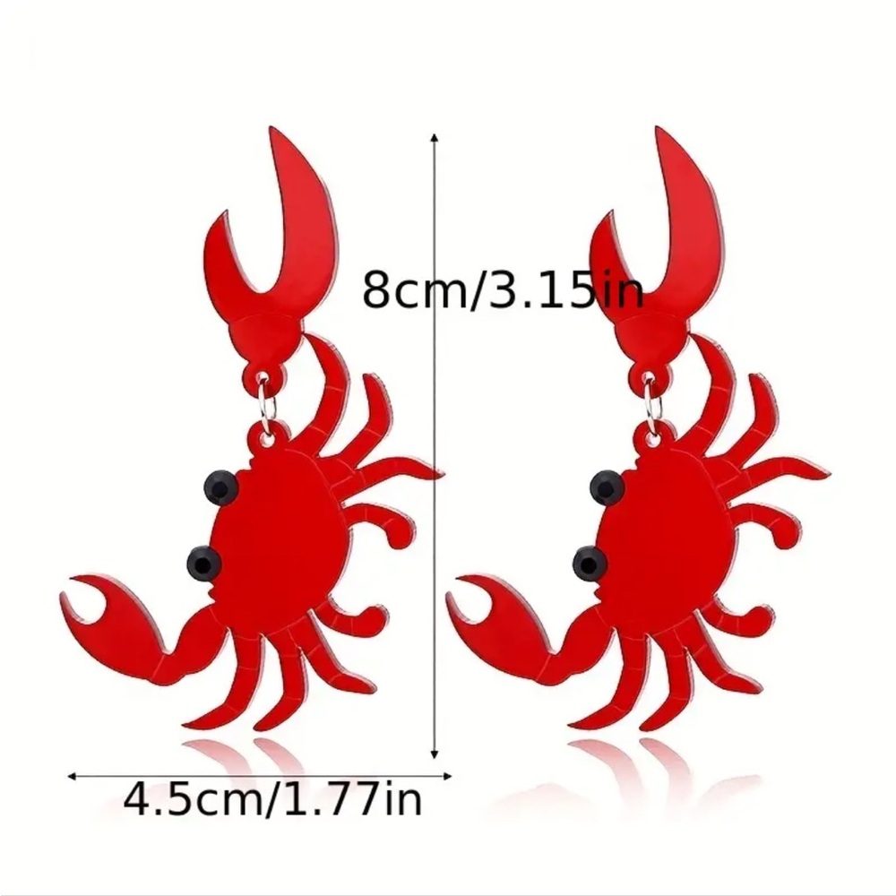 Red Acrylic Crab Dangle Earrings - Picture 3 of 3